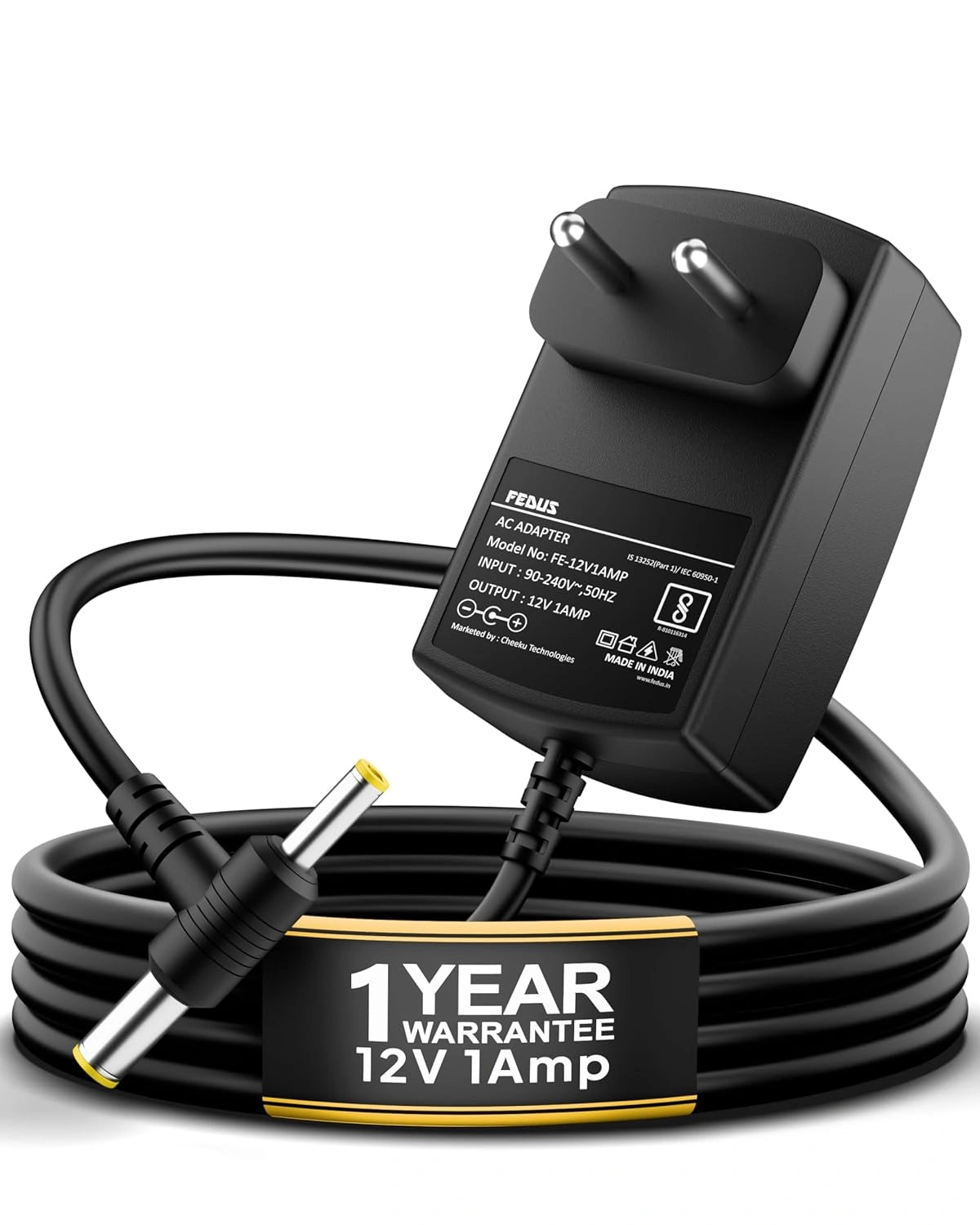 FEDUS 12V 1A DC Power Adapter, Power Supply, SMPS for LCD Monitor, TV, LED Strip, CCTV, 12 Volt 1 Amp Power Adapter, AC Input 100-240V DC Output 12 Volt 1 Amps - 2.5mm x 5.5mm Jack