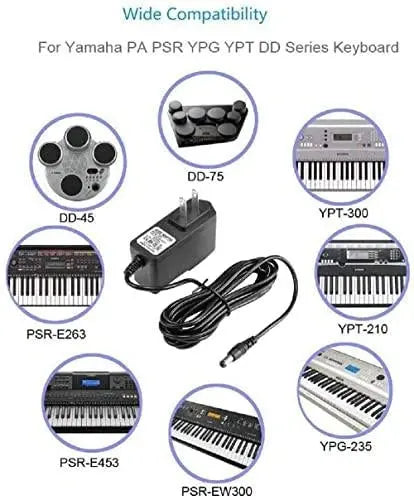 FEDUS 12V 2A AC Power Adapter Charger Cord for Yamaha PSR, YPT, DGX, DD, EZ, and P Digital Piano and Portable Keyboard Series, Replacement PA-130 PA-130B Adapter FEDUS