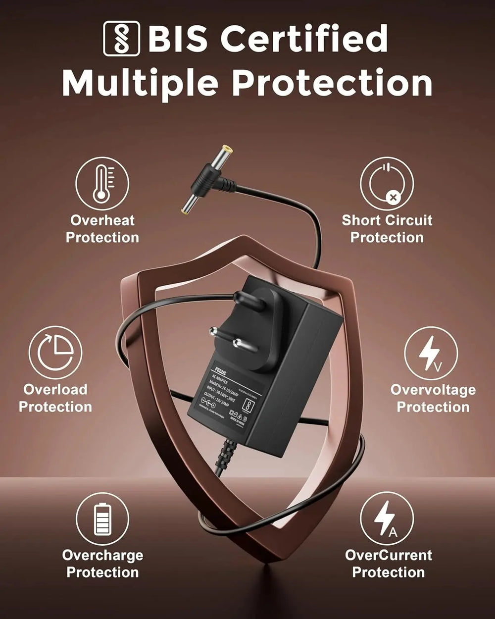 FEDUS 12V 2A DC Power Adapter, Power Supply, SMPS for LCD Monitor, TV, LED Strip, CCTV, 12 Volt 2 A Power Adapter, AC Input 100-240V DC Output 12 Volt 2 A - 2.5mm x 5.5mm Jack, Black FEDUS