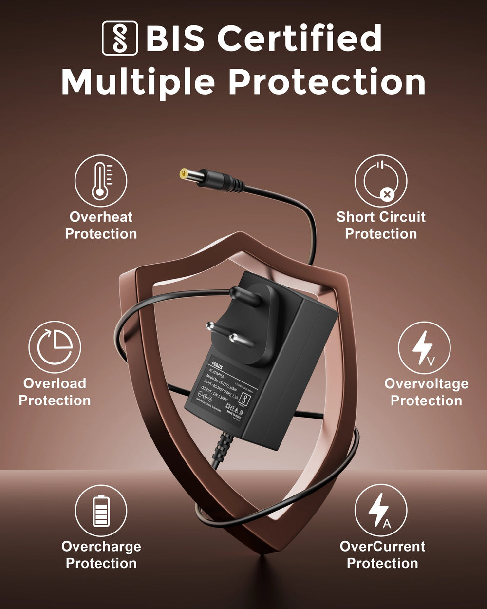 FEDUS 12V 2Amp DC Power Supply Adapter Converter, 12 Volt 2A SMPS for CCTV Camera, Routers, DVR, NVR, LCD Monitor, TV, LED Strip Light, Setup Box, Broadband, AC Input 100-240V, DC Output 12v 2Amps FEDUS