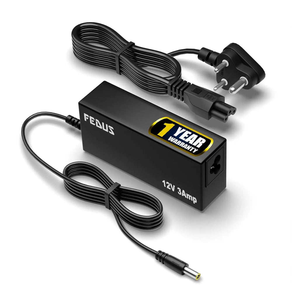 FEDUS 12V 3Amp DC Power Supply Adapter, Table Top 12 Volt 3A SMPS for CCTV Camera, LCD Monitor, TV, LED Strip Light, DVR, NVR, Setup Box Broadband, Routers for Home & Commercial Security Systems FEDUS