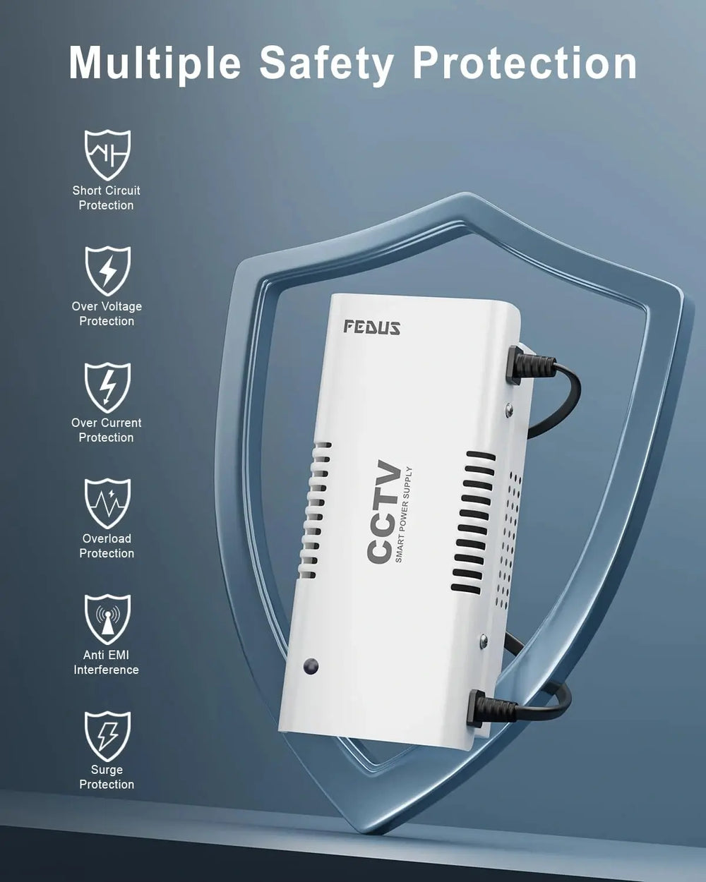 FEDUS 12V DC Metal Body CCTV Power Supply for 8 Channel Security Cameras | 12Volt 5A High Efficiency SMPS Adapter with Voltage Booster for Long Distance for Video Surveillance Dome & Bullet Camera FEDUS