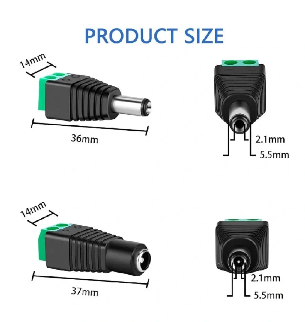 FEDUS 15 Pairs DC Power Jack Plug Adapter Connector,12V, 24V Male +Female 2.1 X 5.5MM DC Power Terminal Barrel connector for CCTV Camera/Led Strip Light, DVR, Car Rearview Monitor System FEDUS