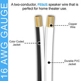 FEDUS 16 Gauge/AWG Speaker Wire Oxygen-Free Copper 2 Conductors Audio Speaker Cable for Car Speakers Stereos, Subwoofer, Home Theater Speakers, HiFi Surround Sound white/black