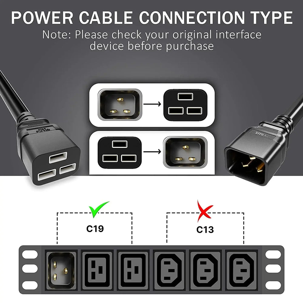 FEDUS 16A IEC C19 to C20 Male to Female Server Power Extension Cord Heavy Duty Server Power Cord-16awg 1.5 Sqmm for Servers/Routers/Network Switches/Blade Server Enclosures FEDUS