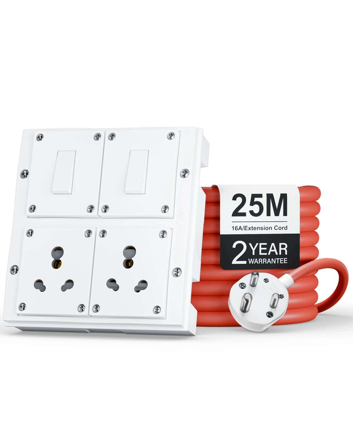 FEDUS 16amp 3000 Watts Heavy Duty High Load Capacity Electric Power Extension Switch Board Cord with 2 Socket 2 Switches,for Oven,EV Charger Charging,Iron Press,Induction Stove, AC FEDUS