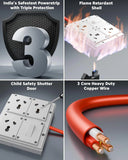 FEDUS 16amp 3000 Watts Heavy Duty High Load Capacity Electric Power Extension Switch Board Cord with 3 Socket 1 Switches,for Oven, EV Charger Charging, Iron Press, Induction Stove, AC