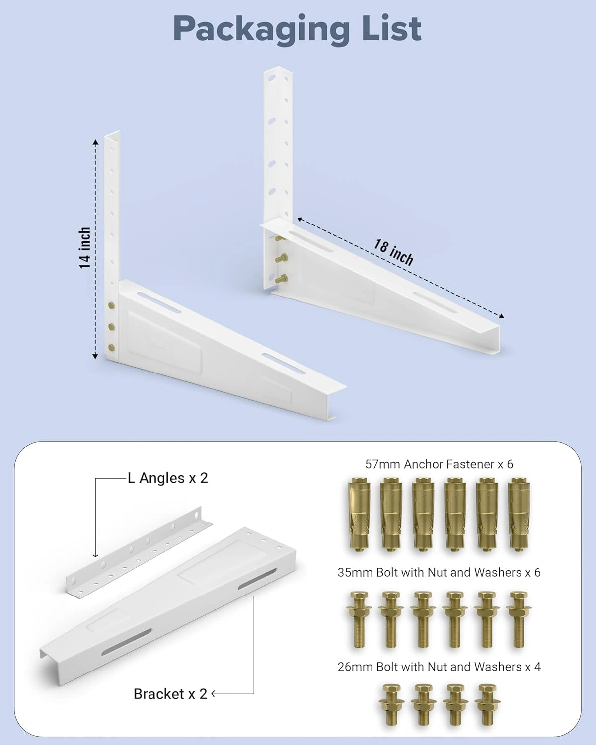 FEDUS 16inches Heavy Duty Air Conditioner Outdoor AC Stand, Outdoor Unit AC wall Mounting Bracket Stand for 1 Ton, 1.1 Ton, 1.2 Ton, 1.5 Ton, 2 Ton AC, HVAC, Compressor Split ( 300kg Weight Capacity) FEDUS