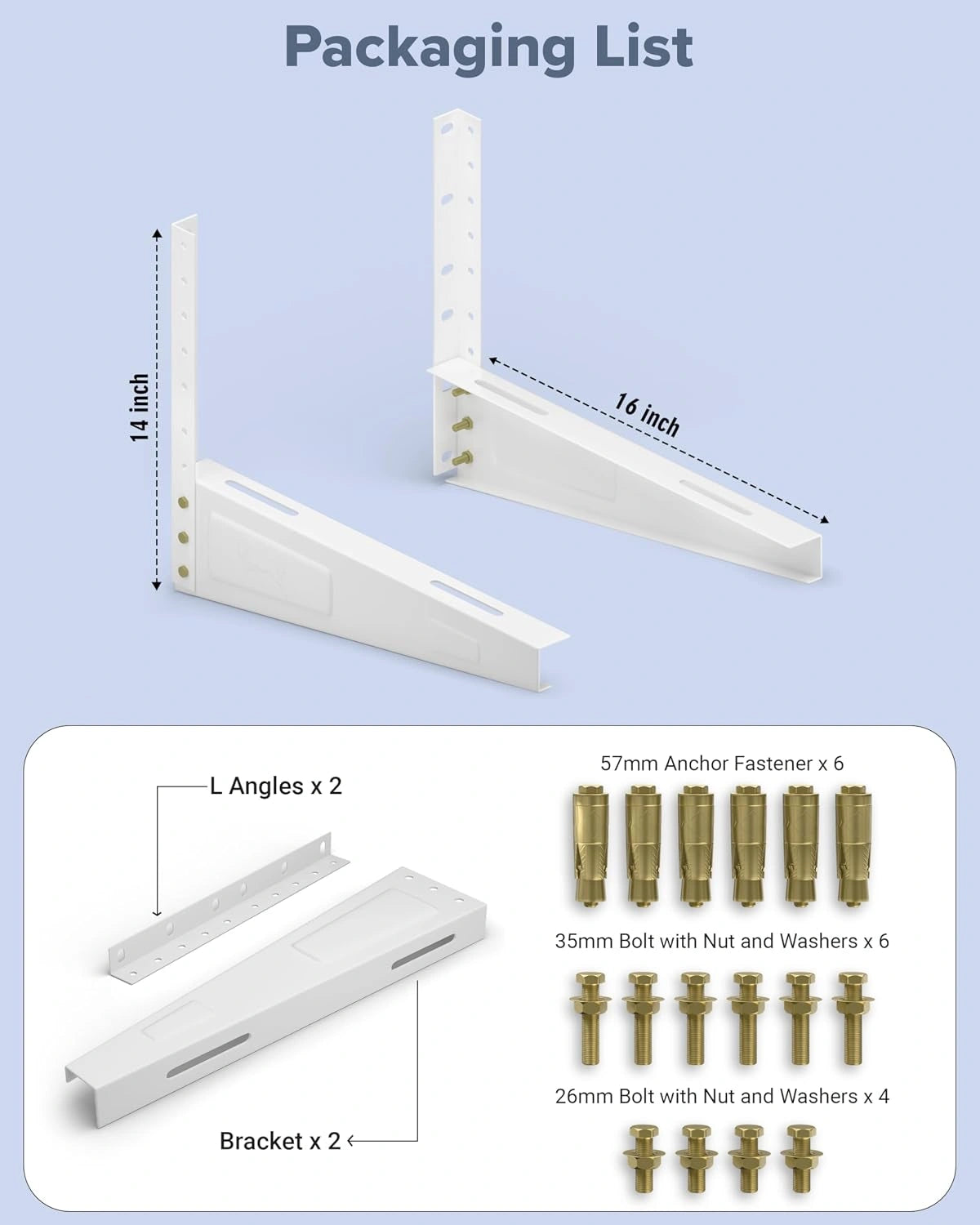 FEDUS 16inches Heavy Duty Air Conditioner Outdoor AC Stand, Outdoor Unit AC wall Mounting Bracket Stand for 1 Ton, 1.1 Ton, 1.2 Ton, 1.5 Ton, 2 Ton AC, HVAC, Compressor Split ( 300kg Weight Capacity) FEDUS