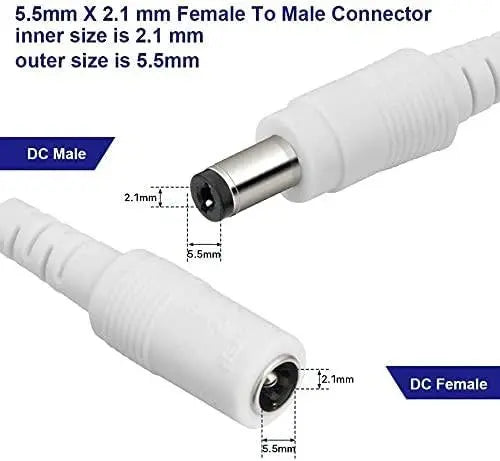 FEDUS 18AWG DC Power Pigtail Cable 12V 5A Male & Female DC Power Barrel Jack Plug Adapter Connector for CCTV Home Surveillance DVR Camera DC Extension Cord Power Tail(2.1mm x 5.5mm) White FEDUS