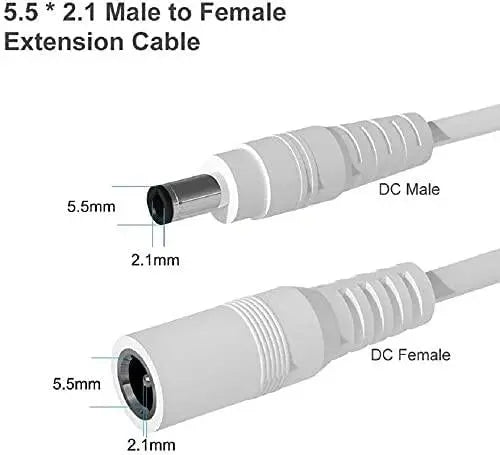 FEDUS 18AWG DC Power Pigtail Cable 12V 5A Male & Female DC Power Barrel Jack Plug Adapter Connector for CCTV Home Surveillance DVR Camera DC Extension Cord Power Tail(2.1mm x 5.5mm) White FEDUS
