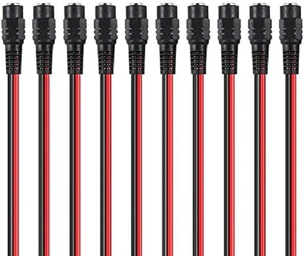 FEDUS 18AWG Female DC Power Extension Cable Wire 12V 2.1mm / 5.5mm Socket to Bare End Jack Pigtails Connector Cord for CCTV Security Camera, IP Camera, DVR Standalone, LED Strip, Surveillance