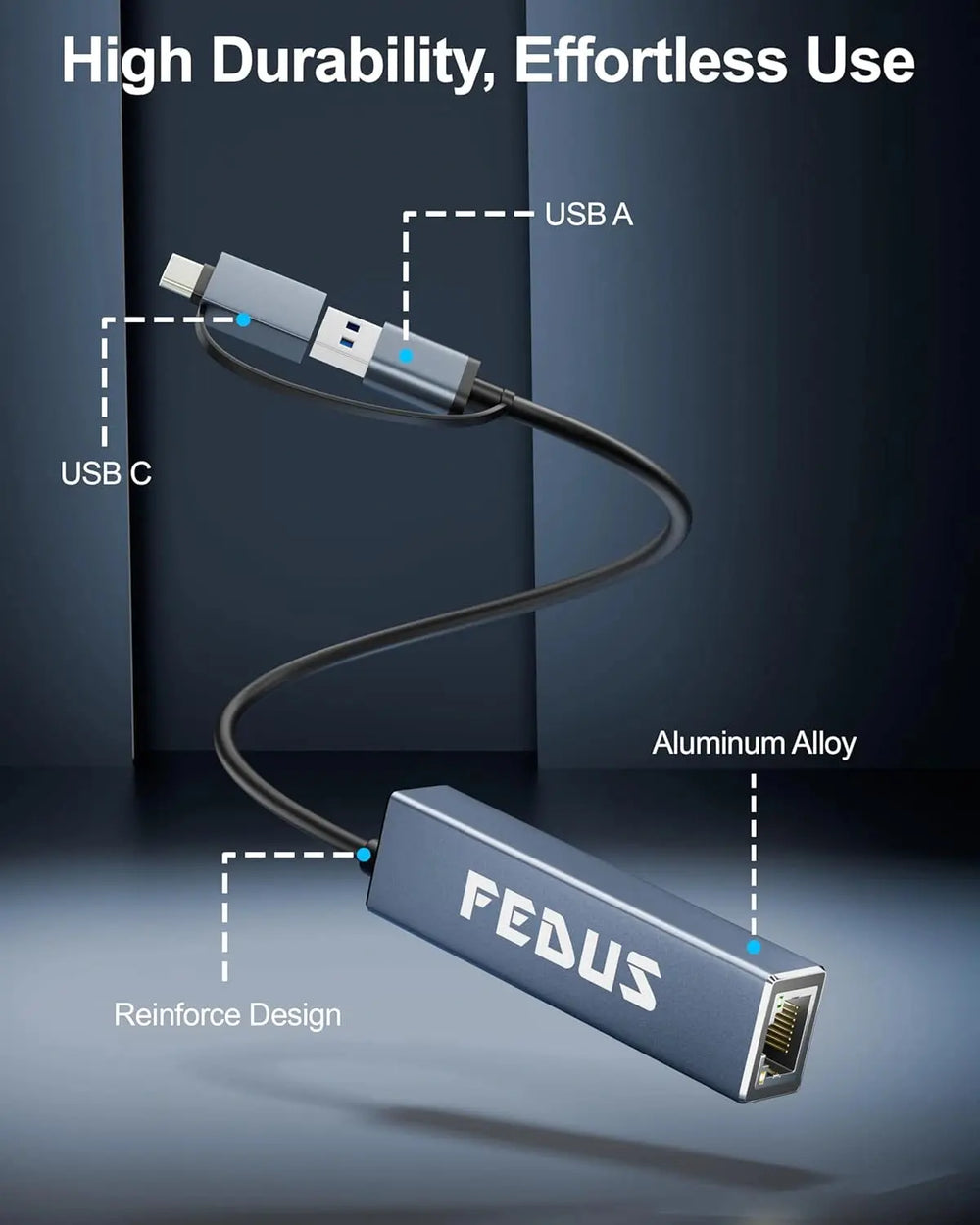 FEDUS 1GIGA 2-in-1 Gigabit Type C to Ethernet Adapter, USB 3.0 to LAN Ethernet Adapter, USB to LAN Converter for Windows, Mac, LAN Connector for Laptop, Desktop, Type c to LAN FEDUS