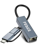 FEDUS 1GIGA 2-in-1 Gigabit Type C to Ethernet Adapter, USB 3.0 to LAN Ethernet Adapter, USB to LAN Converter for Windows, Mac, LAN Connector for Laptop, Desktop, Type c to LAN