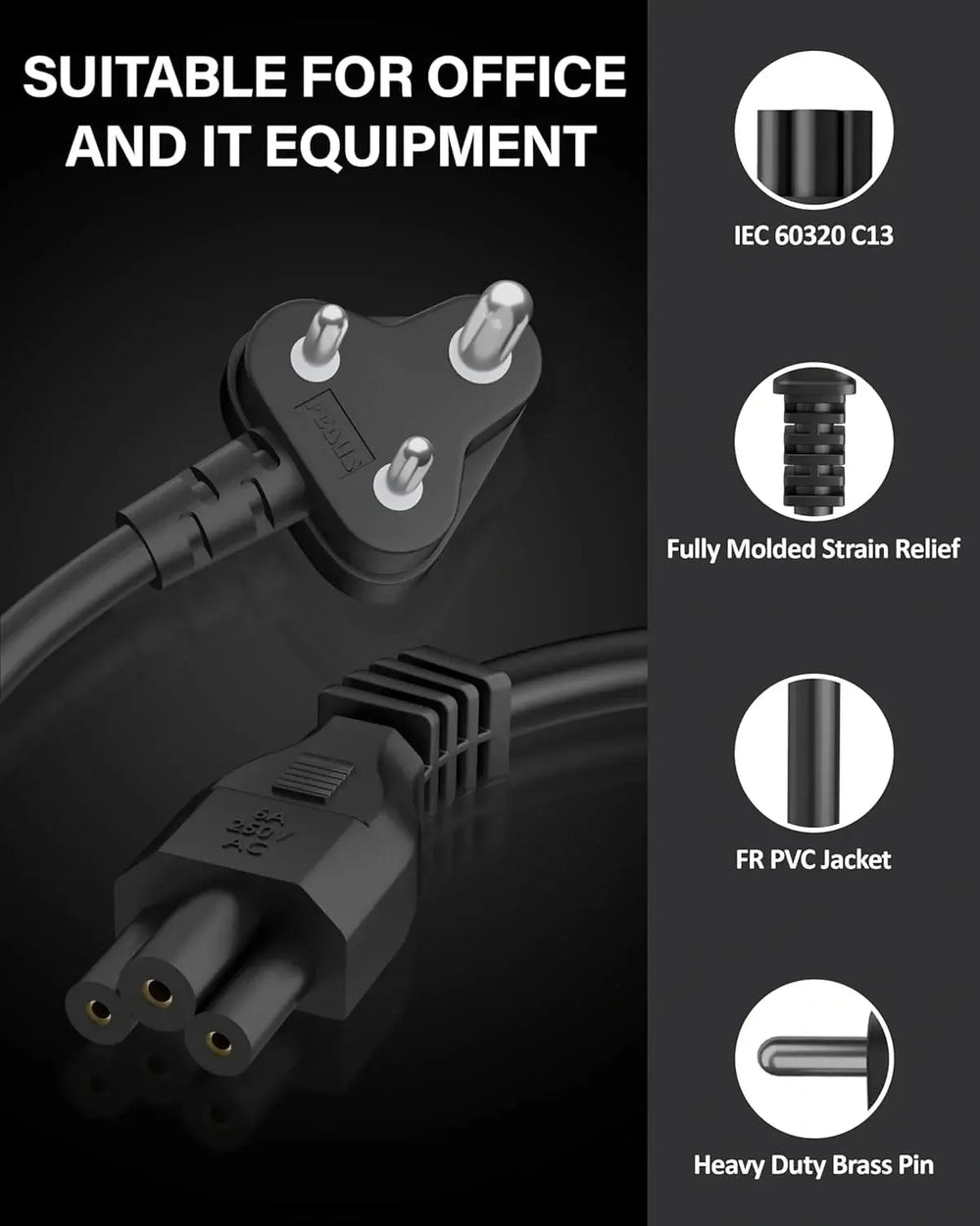 FEDUS 3 Pin AC Laptop Power Cord Cable Notebook Computer Replacement Charger Cord Wire 18AWG Laptop Adapter Power Cable Laptop Charger Power Cord Universal Mickey Mouse Connector Power Cord FEDUS