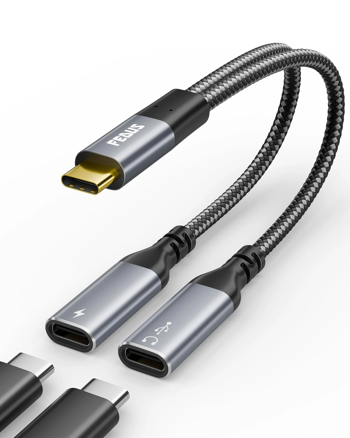 FEDUS 2-in-1 USB C Splitter 1 in 2 Out Dual USB C Headphone and Charger Type C Audio Adapter with PD 60W Fast Charging Dongle Cable for iPhone 16 Pro Max, Galaxy S25, Pixel 9, iPad Pro, Switch 2