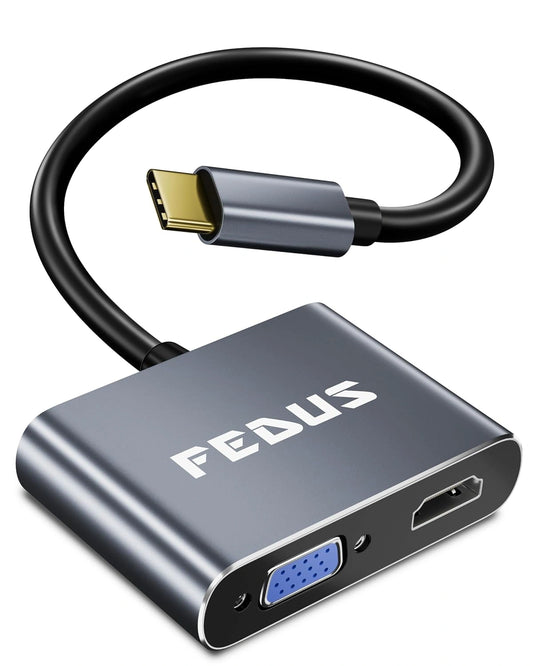 FEDUS 2-in-1 USB Hub Type C Hub, USB C Hub, USB Type C to 4K HDMI Adapter Converter, Type C to VGA Adaptor Converter for MacBook Pro/Air, iPhone, Phones, Tablets, Pc Computer