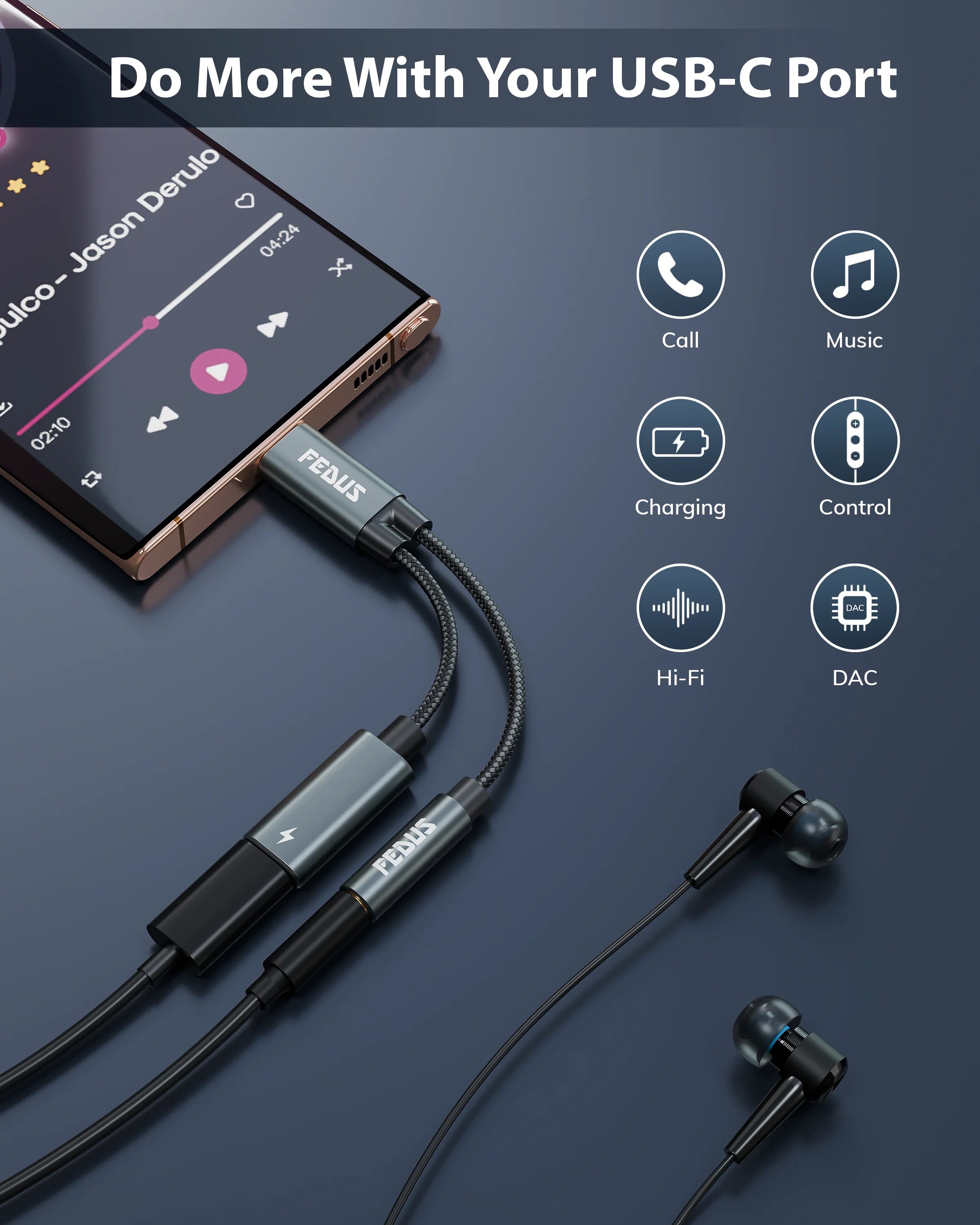 FEDUS in USB C Headphone Charger Aux Audio Dongle Cable