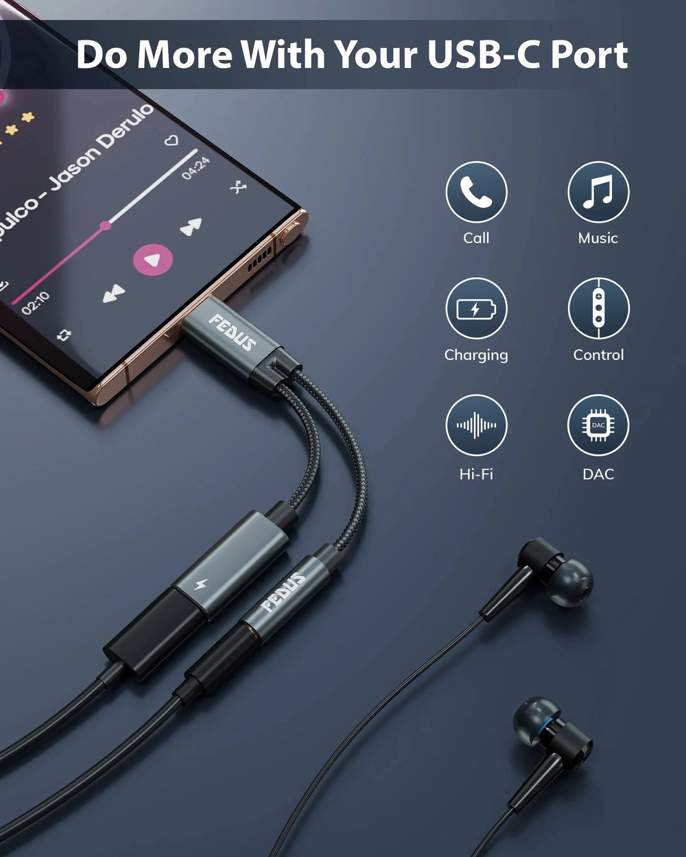 FEDUS 2 in 1 USB Type C to 3.5mm Headphone and Charger Adapter PD 60W Fast Charging USB C to Aux Audio Jack Splitter Cheeku Technologies