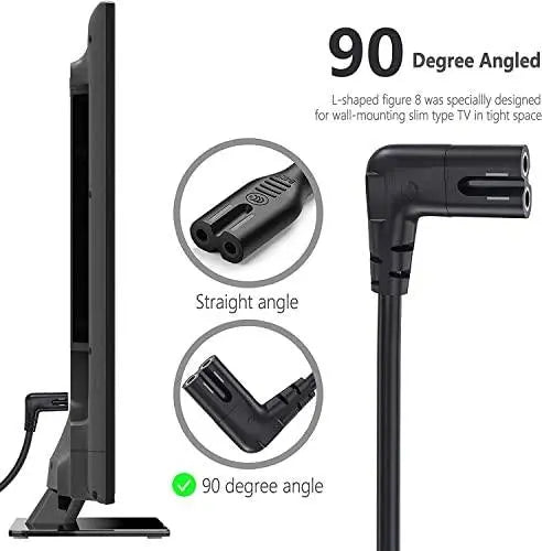 FEDUS 2-pin L-Shape Universal Replacement AC Power Cord Cable Wire for LED TV, Printer, Play Station, Laptop PC Notebook Computer, Tape Recorder, Camera Black FEDUS
