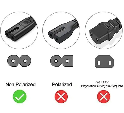 FEDUS 2-pin L-Shape Universal Replacement AC Power Cord Cable Wire for LED TV, Printer, Play Station, Laptop PC Notebook Computer, Tape Recorder, Camera Black FEDUS