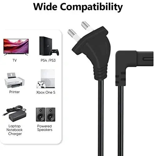 FEDUS 2-pin L-Shape Universal Replacement AC Power Cord Cable Wire for LED TV, Printer, Play Station, Laptop PC Notebook Computer, Tape Recorder, Camera Black FEDUS