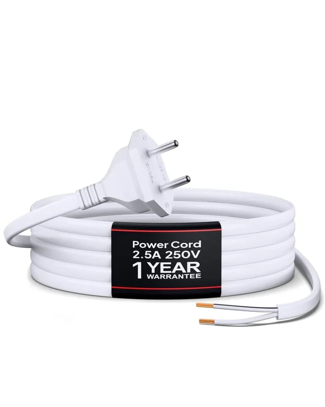 FEDUS Kord-X Nebula 2-Pin Power Cord Open End Bare Wire 1.2M, 0.5 Sqmm 20AWG Pure Copper 2 Core Cable, 1 Year Warrantee, AC Mains 2.5A 250V 625W Wire for Fan, Cooler, DIY Repair, ISI - White FEDUS