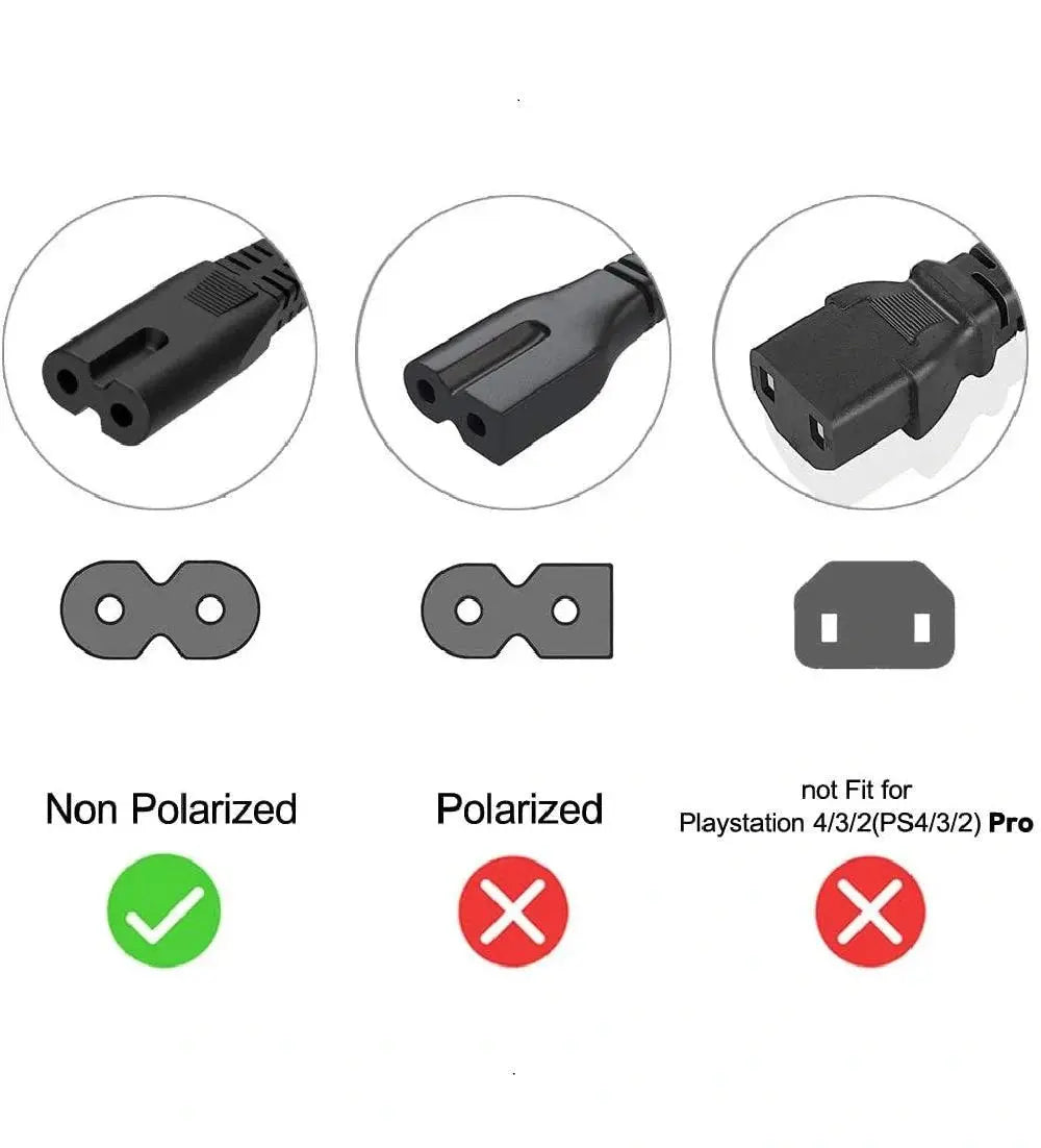 FEDUS Black 2-pin Universal Replacement AC Power Cord Cable Wire for LED TV, Printer, Play Station, Laptop PC Notebook Computer, Tape Recorder, Camera FEDUS