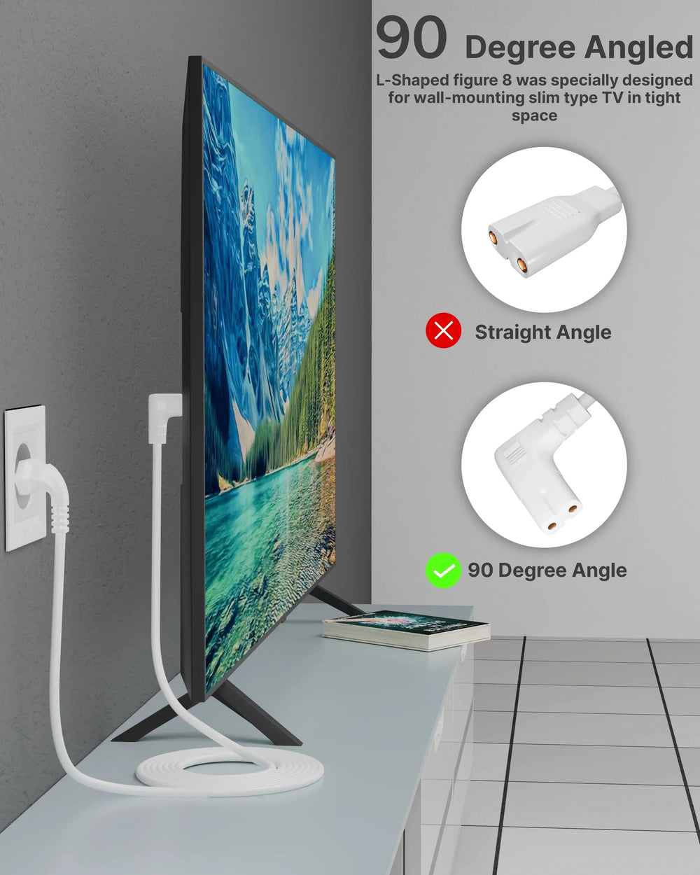 FEDUS 2-pin L-Shape Universal Replacement AC Power Cord Cable Wire for LED TV, Printer, Play Station, Laptop PC Notebook Computer, Tape Recorder, Camera, White Cheeku Technologies