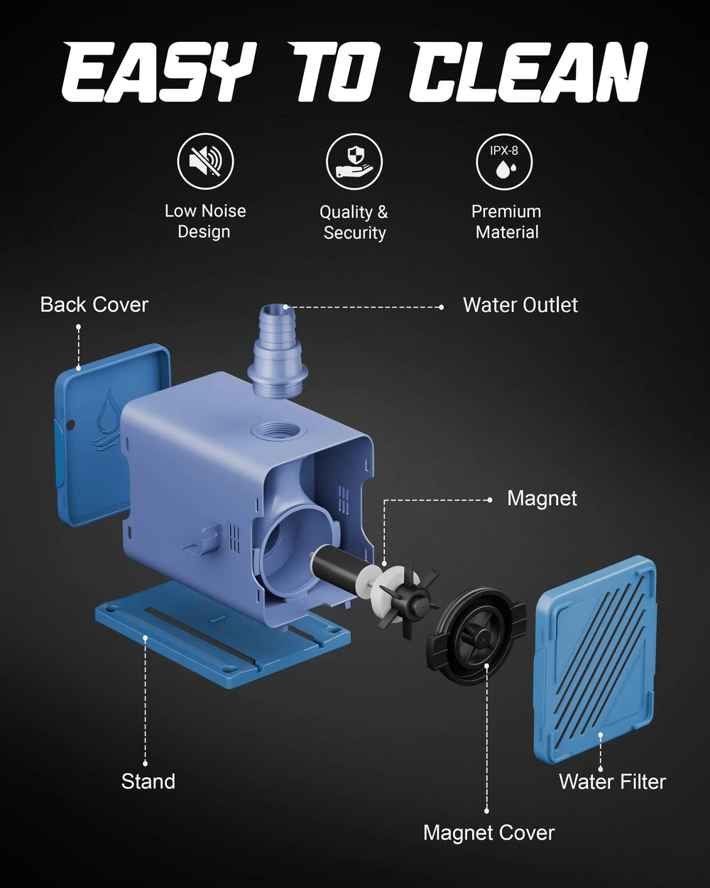 FEDUS 20 Watt Cooler Pump Water Pump, Submersible Pump For Aquarium, Fountain Pump, Cooler Water Pump, Cooler Water Pump, Fountain Motor Pump Small, aquarium pump for Desert Air Cooler, Aquarium, Grey Cheeku Technologies