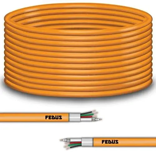 FEDUS 23AWG Pure Copper 3+1 CCTV Camera Coaxial Cable For High-Speed Audio Video Signal BNC Video & Power Cord With Breading Alloy Positive Negative Mic Earth Wire in Orange Colour FEDUS