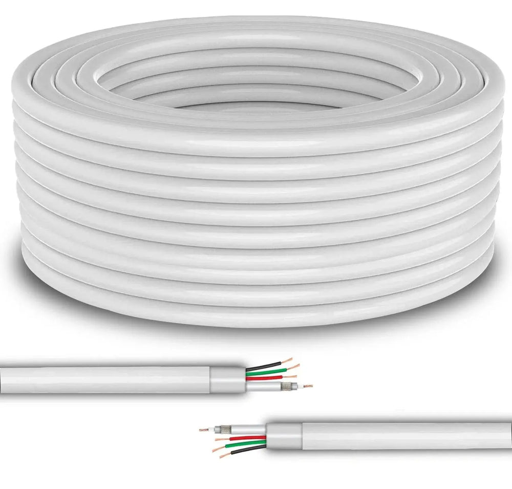 FEDUS 23AWG Pure Copper 3+1 CCTV Camera Coaxial Cable For High-Speed Audio Video Signal BNC Video & Power Cord With Breading Alloy Positive Negative Mic Earth Wire in White Colour FEDUS