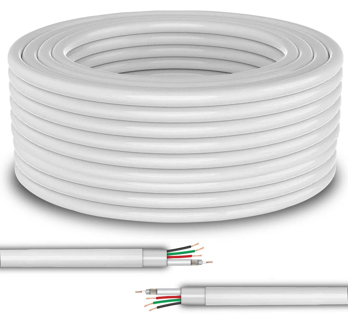 FEDUS 23AWG Pure Copper 3+1 CCTV Camera Coaxial Cable For High-Speed Audio Video Signal BNC Video & Power Cord With Breading Alloy Positive Negative Mic Earth Wire in White Colour