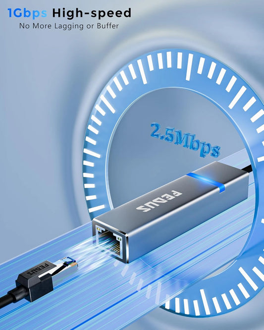 FEDUS 2500Mbps 2.5Gbps USB to Ethernet Adapter Ethernet to USB Adapter, USB 3.0 to RJ45 Computer Network Internet LAN Ethernet Dongle for Laptop, Thunderbolt 4/3 Compatible for MacBook Air/Pro, XPS