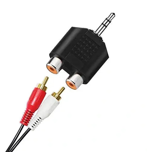FEDUS 2 RCA Female to 3.5mm Aux Stereo Male Audio Jack Connector Converted (Black) Pack of 2 FEDUS
