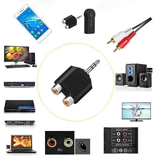 FEDUS 2 RCA Female to 3.5mm Aux Stereo Male Audio Jack Connector Converted (Black) Pack of 2 FEDUS