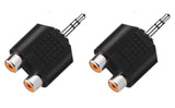 FEDUS 2 RCA Female to 3.5mm Aux Stereo Male Audio Jack Connector Converted (Black) Pack of 2