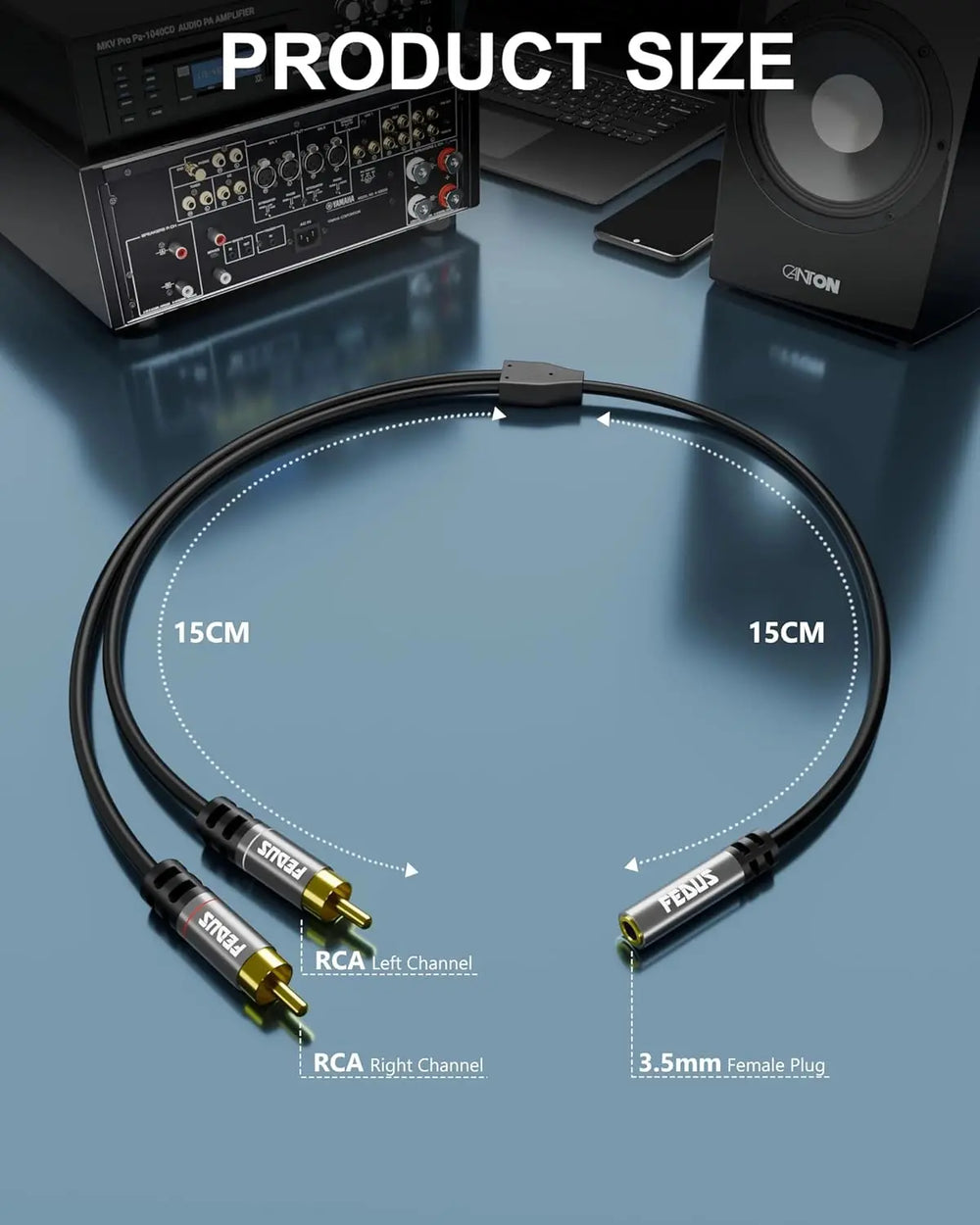 FEDUS RCA to 3.5mm Female 3.5Mm to 2RCA Male Stereo Audio Cable Metal Shell 3.5 MM 1/8" TRS Stereo to Dual RCA Jack Adapter Y Cable for Smartphones, Headphone, MP3, Tablets,Home Theater FEDUS