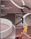 FEDUS Kord-X Legacy 3 Pin Plug Power Cord Open End Wire, 0.75 Sqmm 18AWG 3 Core Pure Copper Replacement Cable, 6A 1500W Heavy Duty Mains Lead for PC, Monitor, Printer, Fan & DIY Repair - White FEDUS