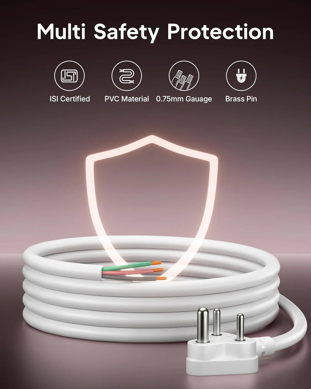 FEDUS Kord-X Legacy 3 Pin Plug Power Cord Open End Wire, 0.75 Sqmm 18AWG 3 Core Pure Copper Replacement Cable, 6A 1500W Heavy Duty Mains Lead for PC, Monitor, Printer, Fan & DIY Repair - White FEDUS