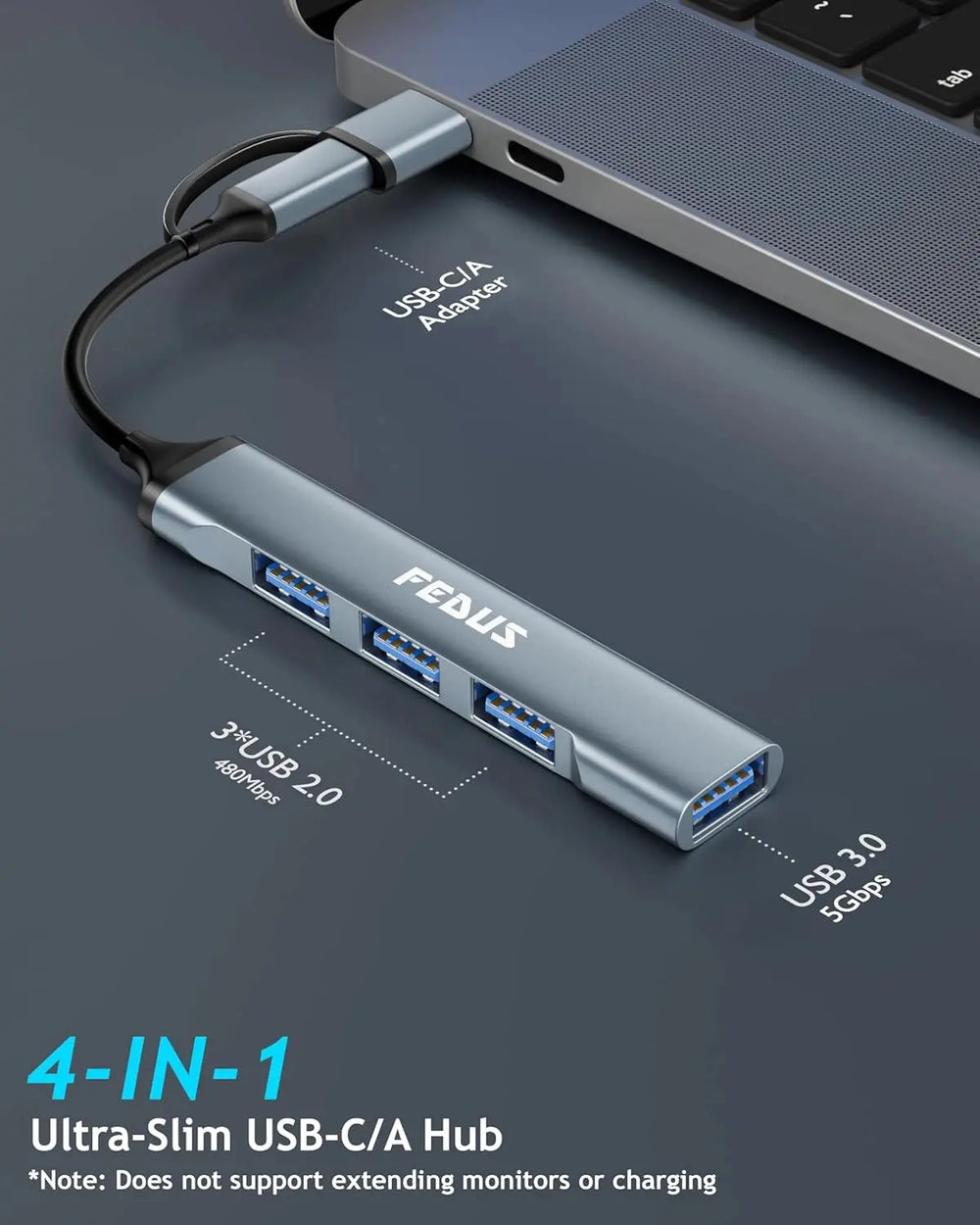 FEDUS 3.0 USB C Hub, 4 in 1 Type C Multi USB Connector Adapter with USB 3.0 & USB 2.0 Ports, USB Expander for Laptop, Mobile, Pc, Printers, Flash Drive, MacBooks, HDD, Camera, Keyboard, Mouse. FEDUS