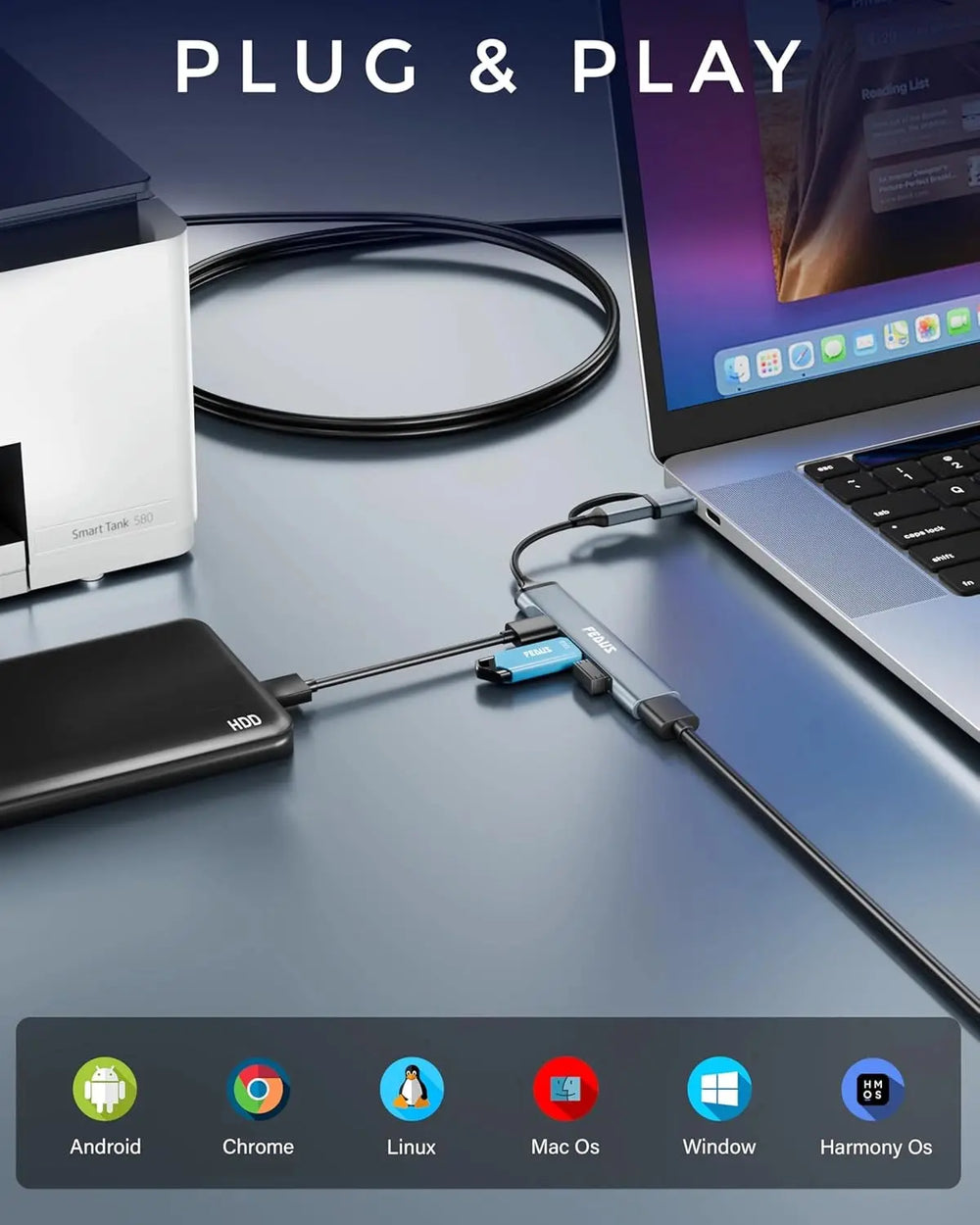 FEDUS 3.0 USB C Hub, 4 in 1 Type C Multi USB Connector Adapter with USB 3.0 & USB 2.0 Ports, USB Expander for Laptop, Mobile, Pc, Printers, Flash Drive, MacBooks, HDD, Camera, Keyboard, Mouse. FEDUS