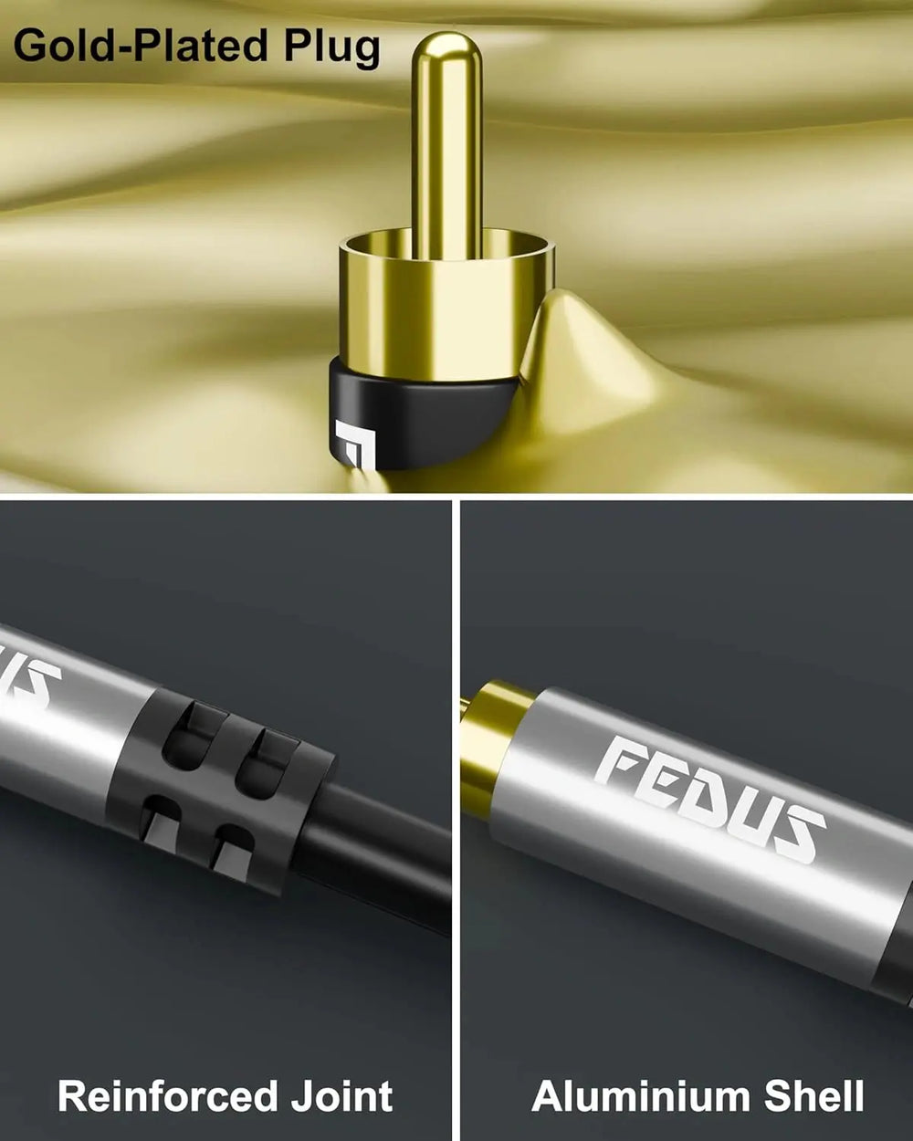 FEDUS 3.5mm to RCA Cable, Rca to 3.5 mm Male Audio Adapter 2RCA Gold Plated Shielded Stereo Y Braided Audio Adapter Cord AUX Cable for Smartphones, MP3, Tablets, Speakers, Home Theatre FEDUS