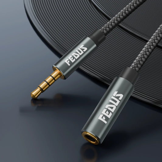 FEDUS 3.5 mm Male to Female Aux Extension Audio Cable with Microphone, Nylon Braided TRRS 4 Pole Stereo Audio Extender Cord Aux Cable for Car, Aux Cable for Speakers, Earphone Headphone, Phone