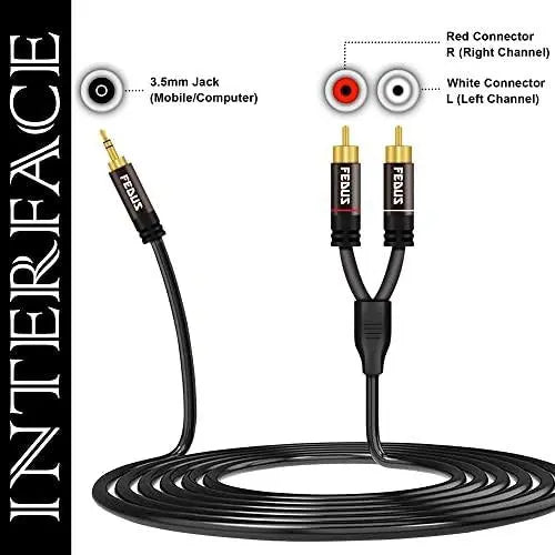 FEDUS 3.5mm to RCA Cable, RCA to 3.5mm Male Audio Adapter 2RCA Gold Plated Shielded Stereo Y Braided Audio Adapter Cord RCA to AUX Cable for Smartphones, MP3, Tablets, Speakers, Home Theatre FEDUS