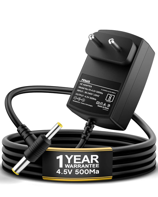 FEDUS 4.5 Volt 500ma Torch Light Charger DC Power Supply Adapter, Dual Pin Compatible with All Rechargeable Torches and Emergency Lights & Electronics Products Up to 4.5V 500 Ma