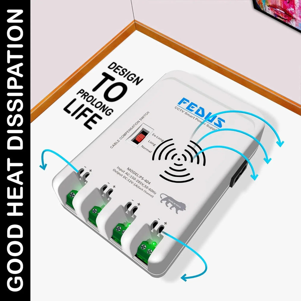 FEDUS 4 Channel SMPS for CCTV, Power Supply Adapter for up to 4 CCTV Security Cameras, CCTV Power Supply SMPS, Power Supply Adapter for Video Surveillance Camera System, CCTV, Dome, Bullet Cameras FEDUS
