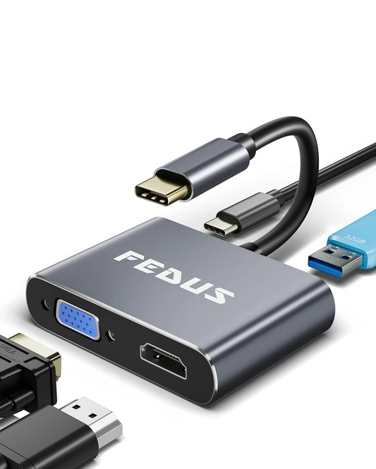 FEDUS 4-in-1 USB Hub Type C Hub, USB C Hub, USB Type C to 4K HDMI adapter Converter, Type C to USB 3.0@5gbps Type a Converter With 65W Power Delivery for MacBook Pro/Air, iPhone, Phones, Tablets, Pc Computer