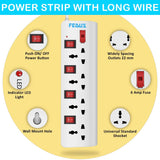 FEDUS Extension Boards, Long Wire Switch Board Extension | Extension Boards with Switch,Extension Board with Long Wire, Extension Board for Computer, Surge Protectors Spike Buster, Switch Board