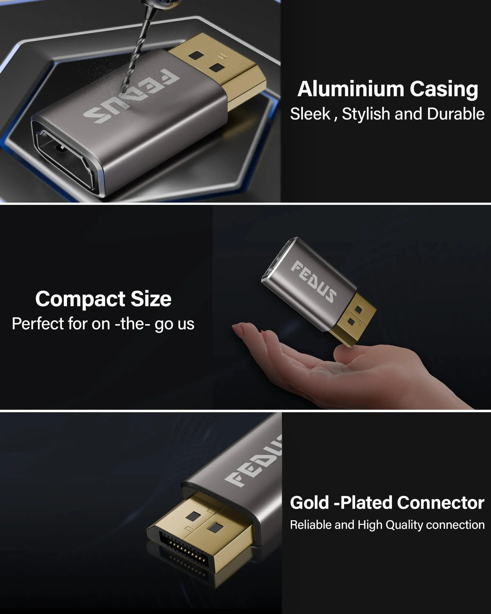 FEDUS 4K@60Hz DisplayPort to HDMI Adapter Uni-Directional DP 1.4 Computer to HDMI 2.0 Screen(Male to Female) Display Port Male DP to HDMI Female DP to HDMI cable/Video Converter DP PC to HDMI Cheeku Technologies